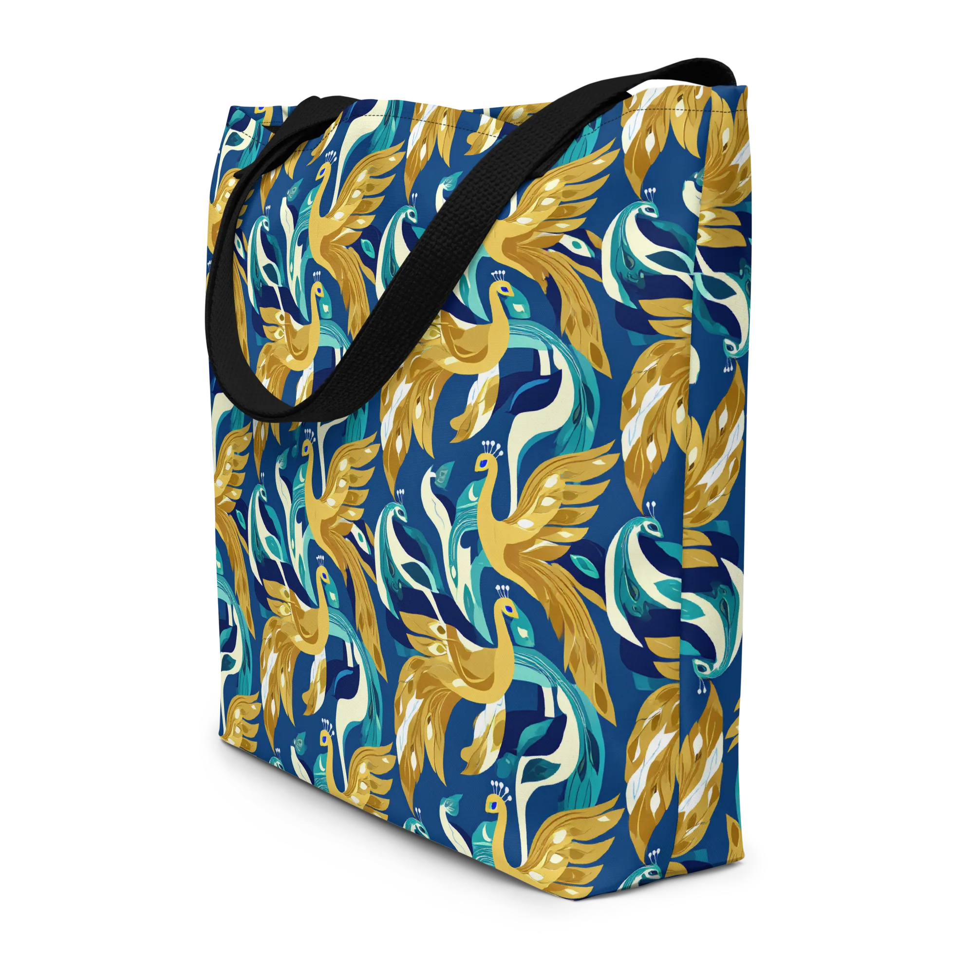 Gilded Peacock Tide on Large Tote Bag W/ Pocket — Print file