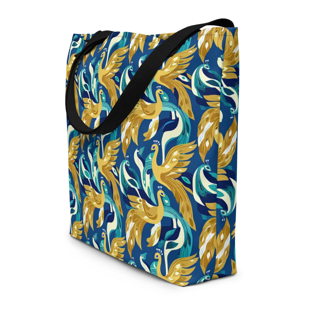 Gilded Peacock Tide on Large Tote Bag W/ Pocket — Print file
