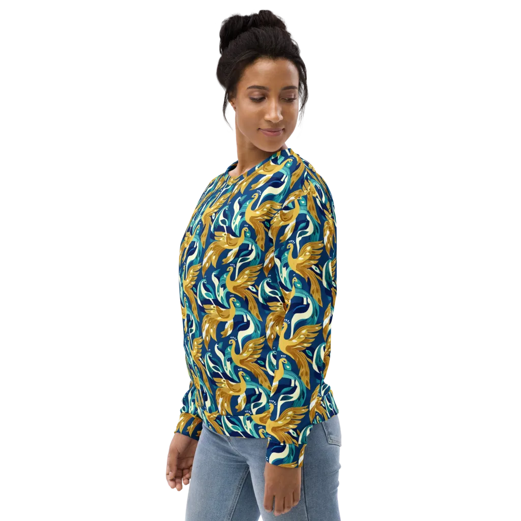 Gilded Peacock Tide on Sweatshirt — Left sleeve