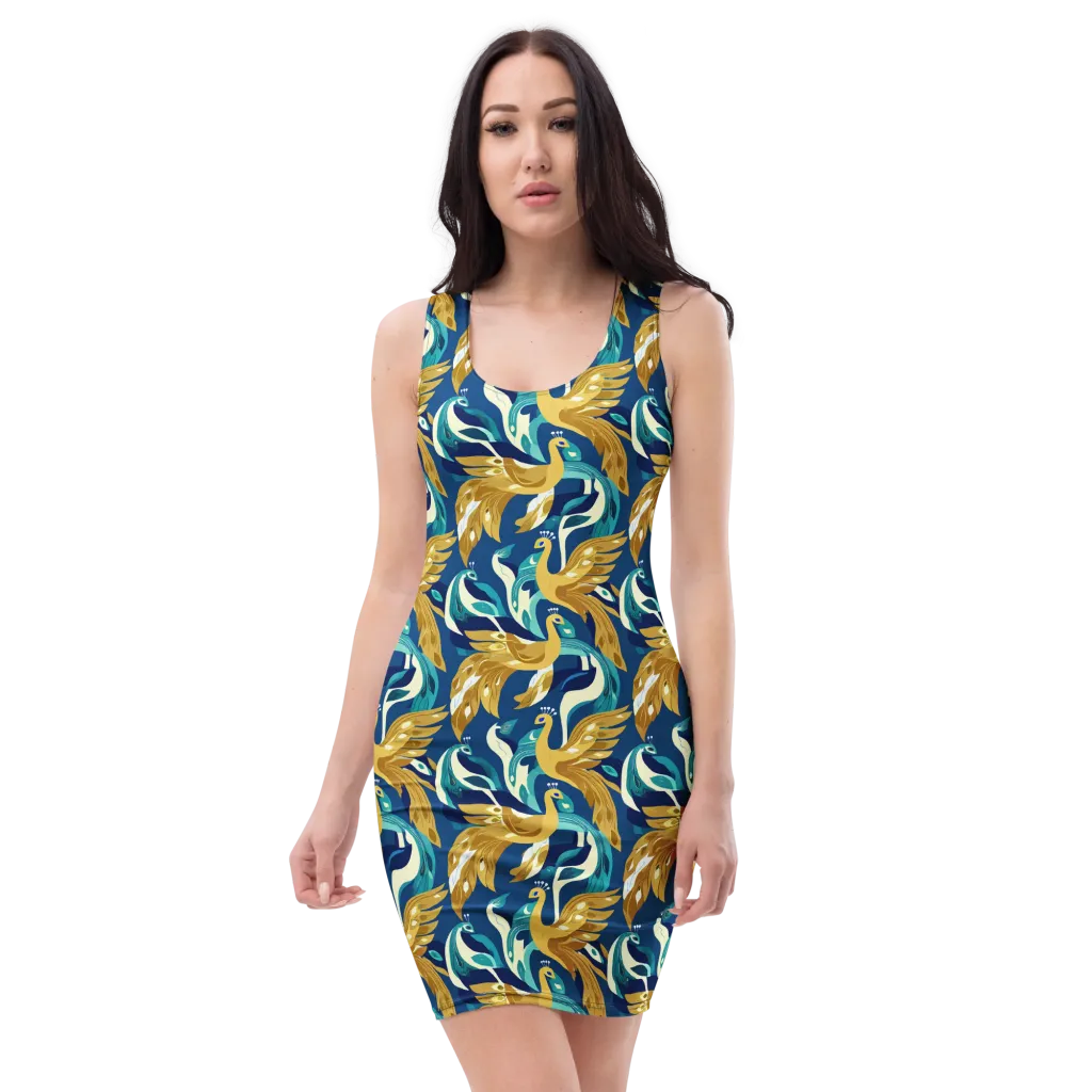 Gilded Peacock Tide on Bodycon Dress — Front