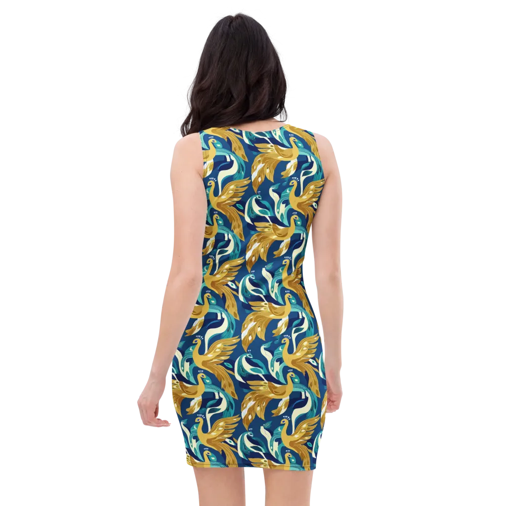 Gilded Peacock Tide on Bodycon Dress — Back