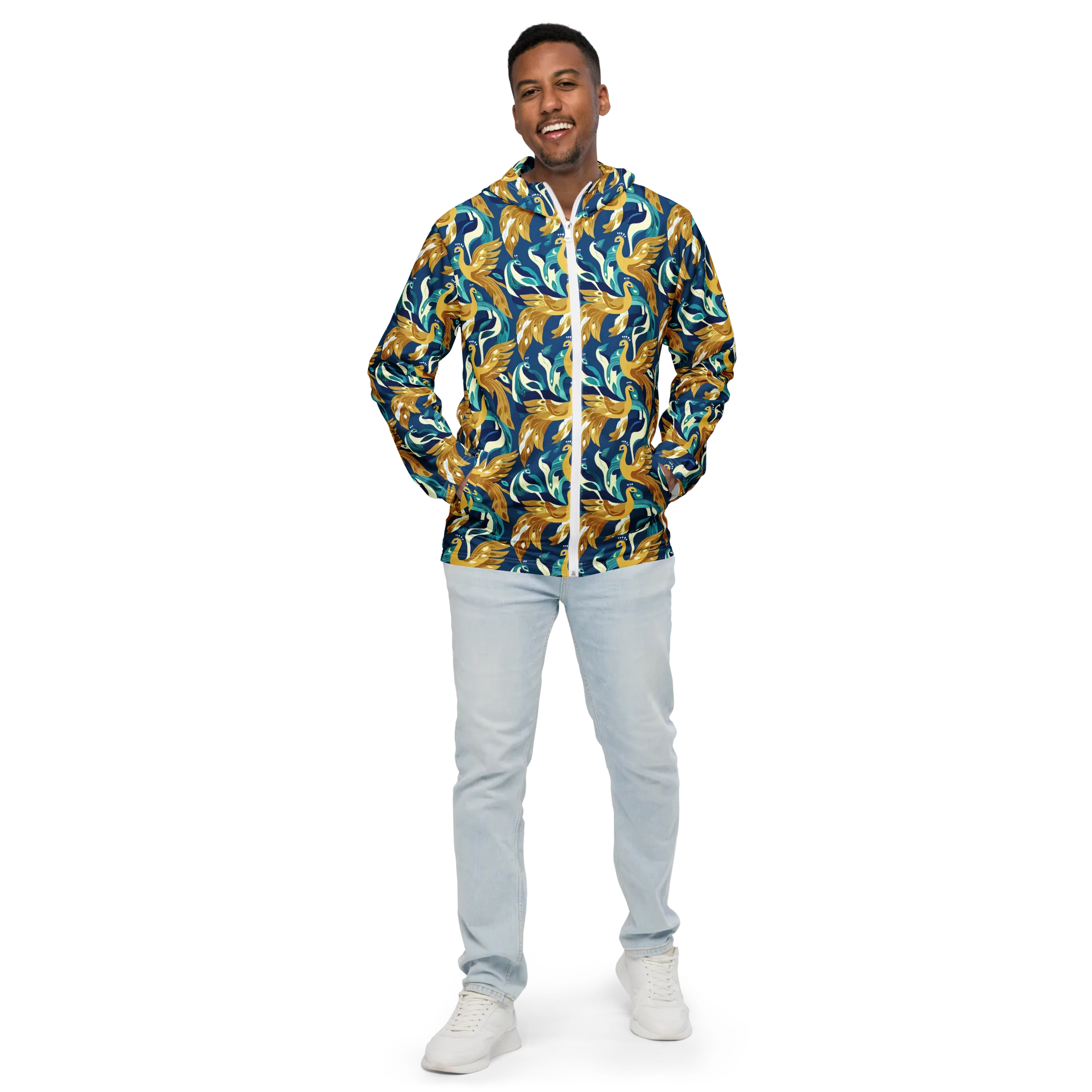 Gilded Peacock Tide on Men's Windbreaker — Front