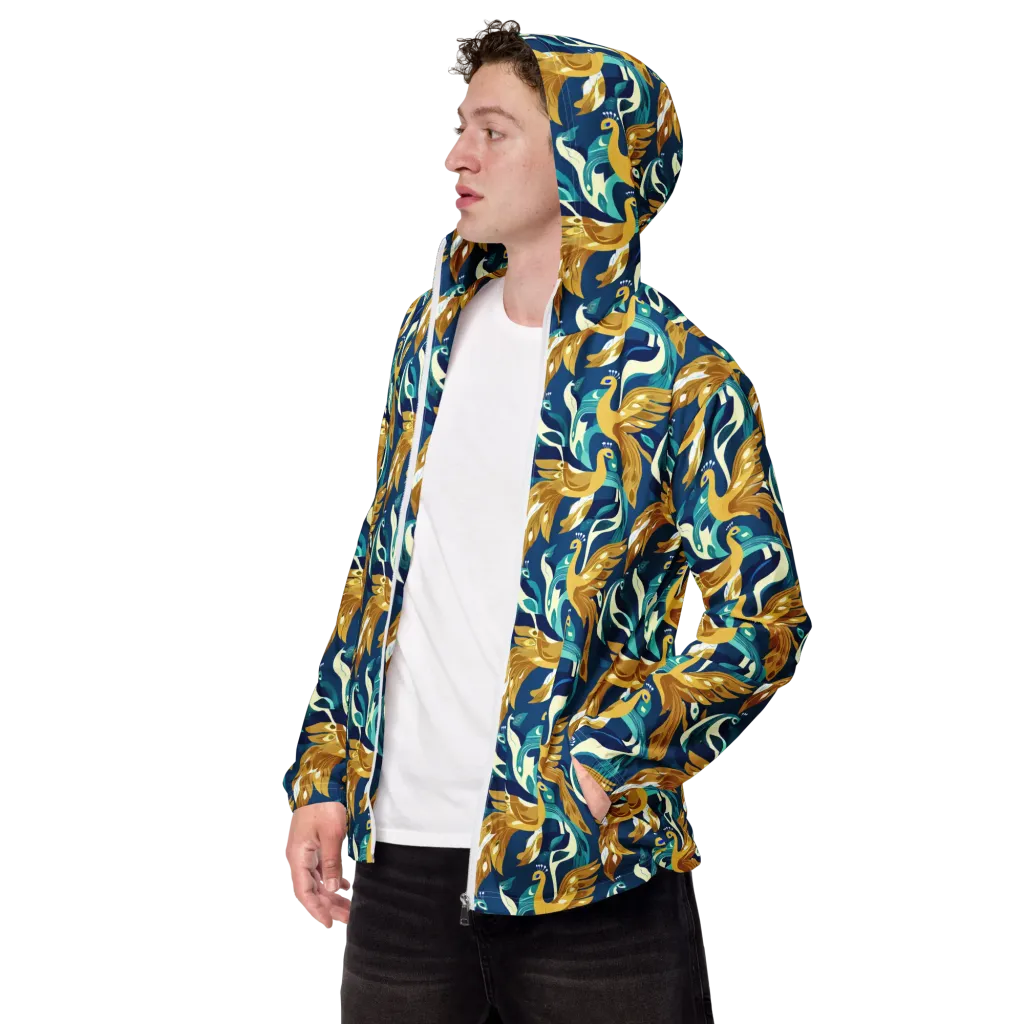 Gilded Peacock Tide on Men's Windbreaker — Left Front