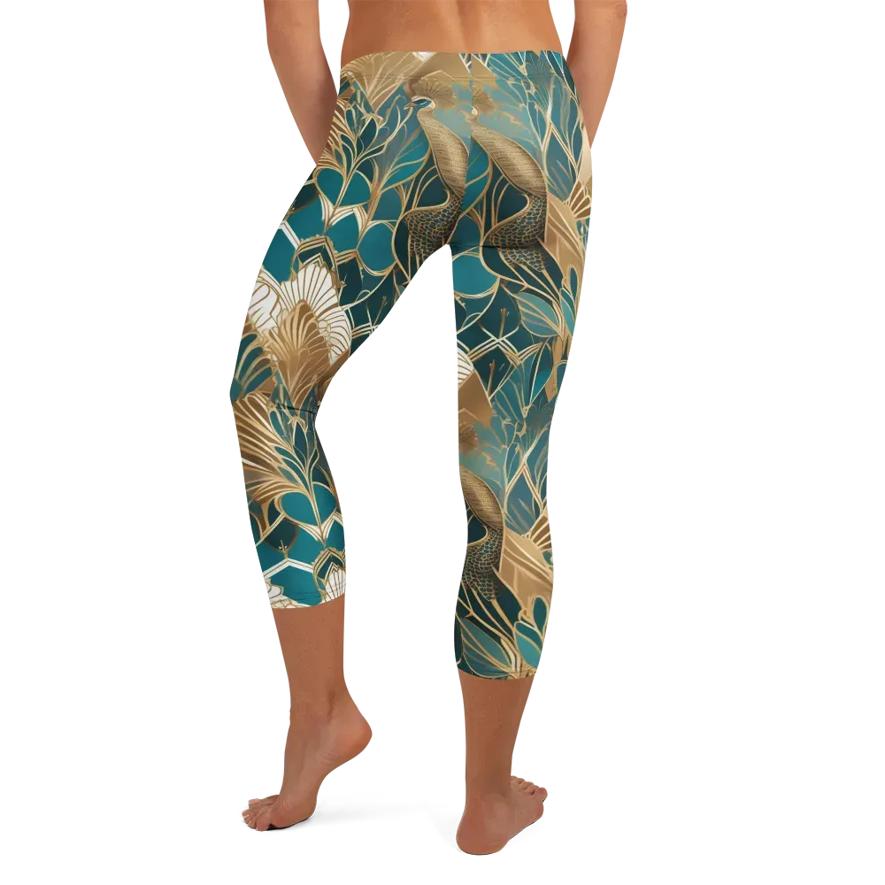 Gilded Peacock Garden on Capri Leggings — Back