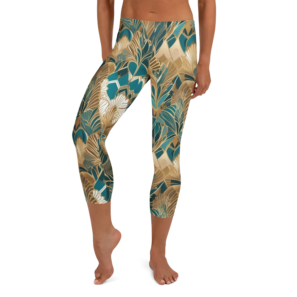 Gilded Peacock Garden on Capri Leggings — Front