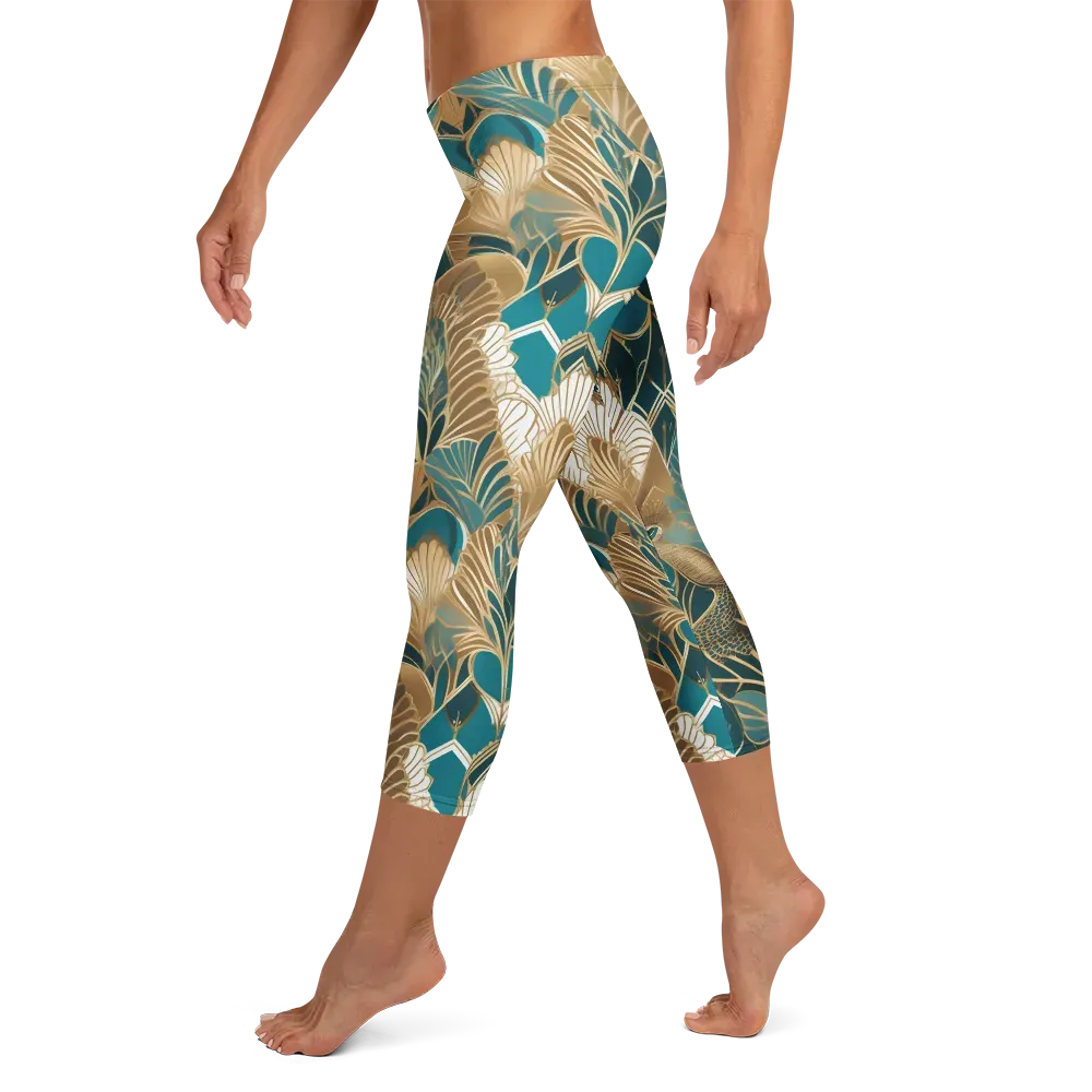 Gilded Peacock Garden on Capri Leggings — Left