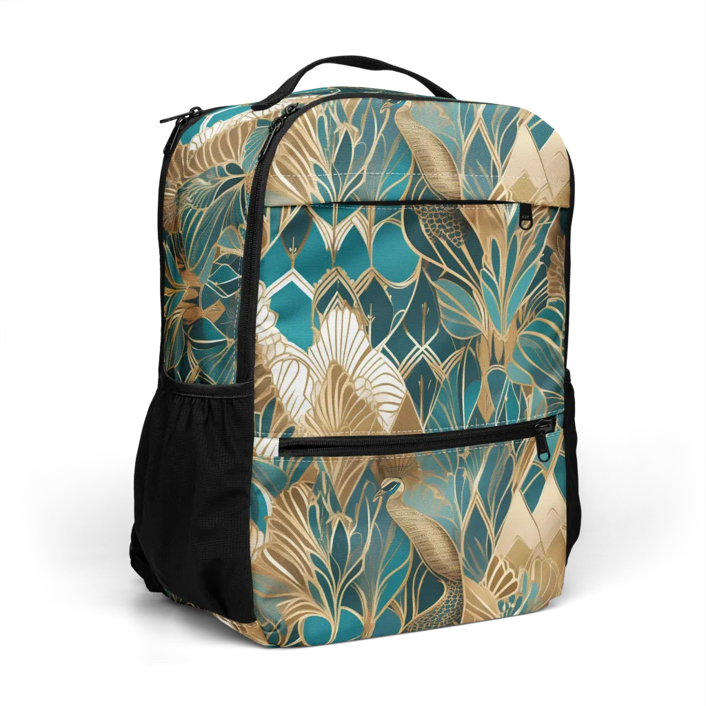 Gilded Peacock Garden on Utility Backpack — Top print