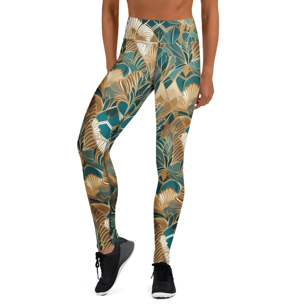 Gilded Peacock Garden on Yoga Leggings — Front