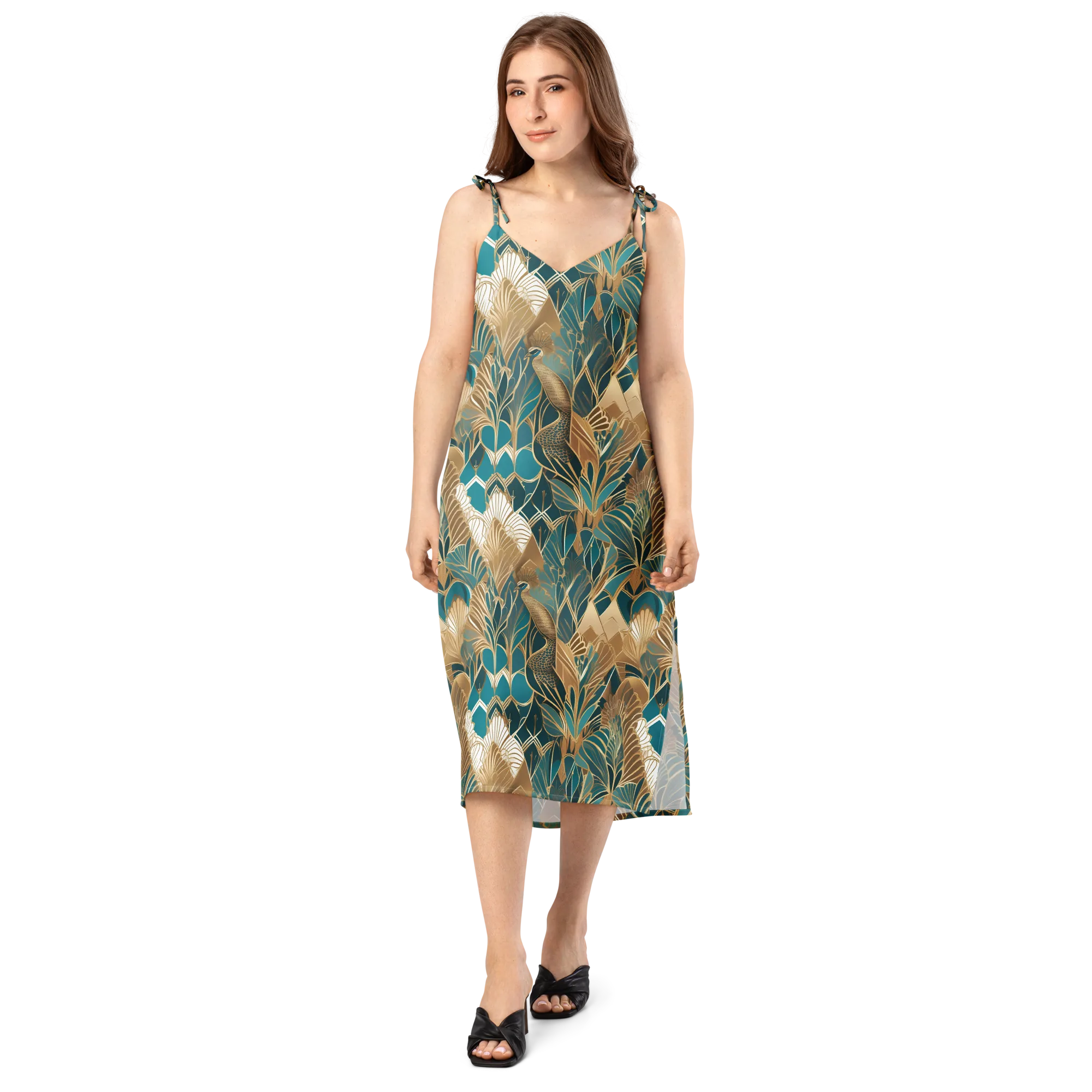 Gilded Peacock Garden on Slip Dress — Front