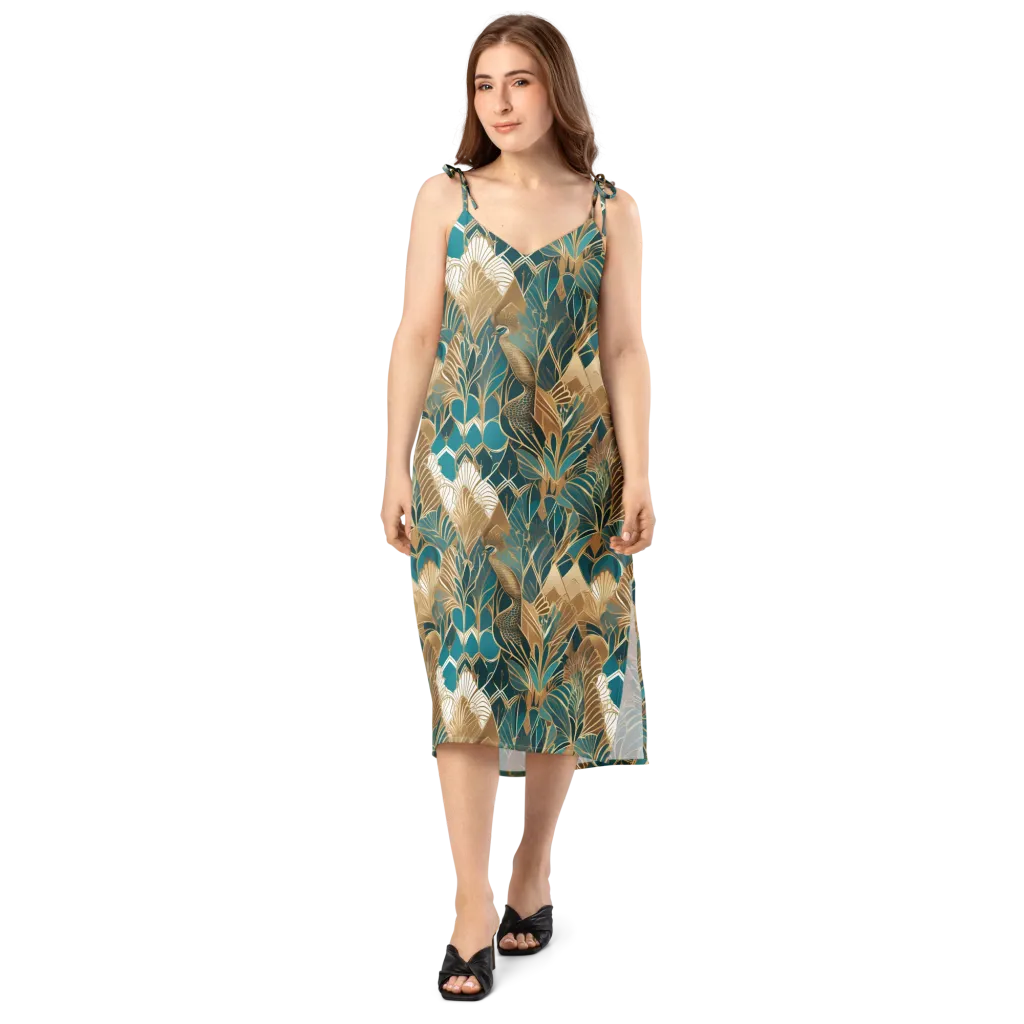 Gilded Peacock Garden on Slip Dress — Front