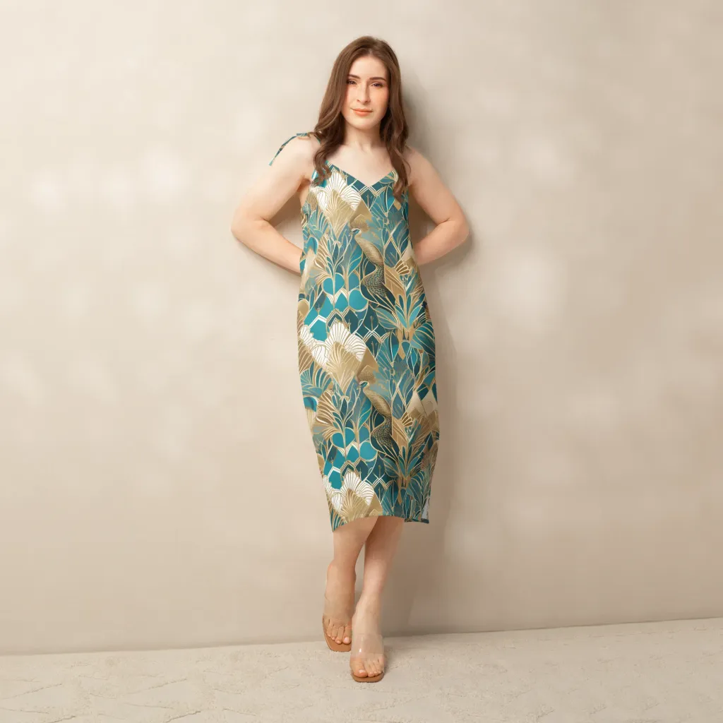 Gilded Peacock Garden on Slip Dress — Back print