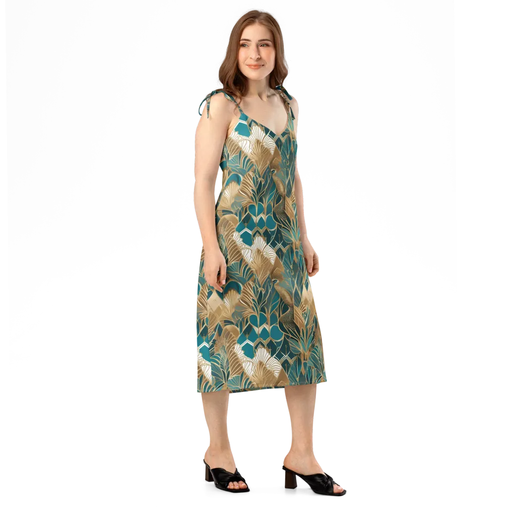 Gilded Peacock Garden on Slip Dress — Right Front