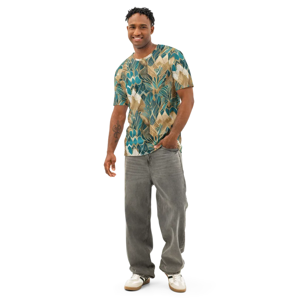 Gilded Peacock Garden on Men's Cotton Crew Neck T-Shirt — Front