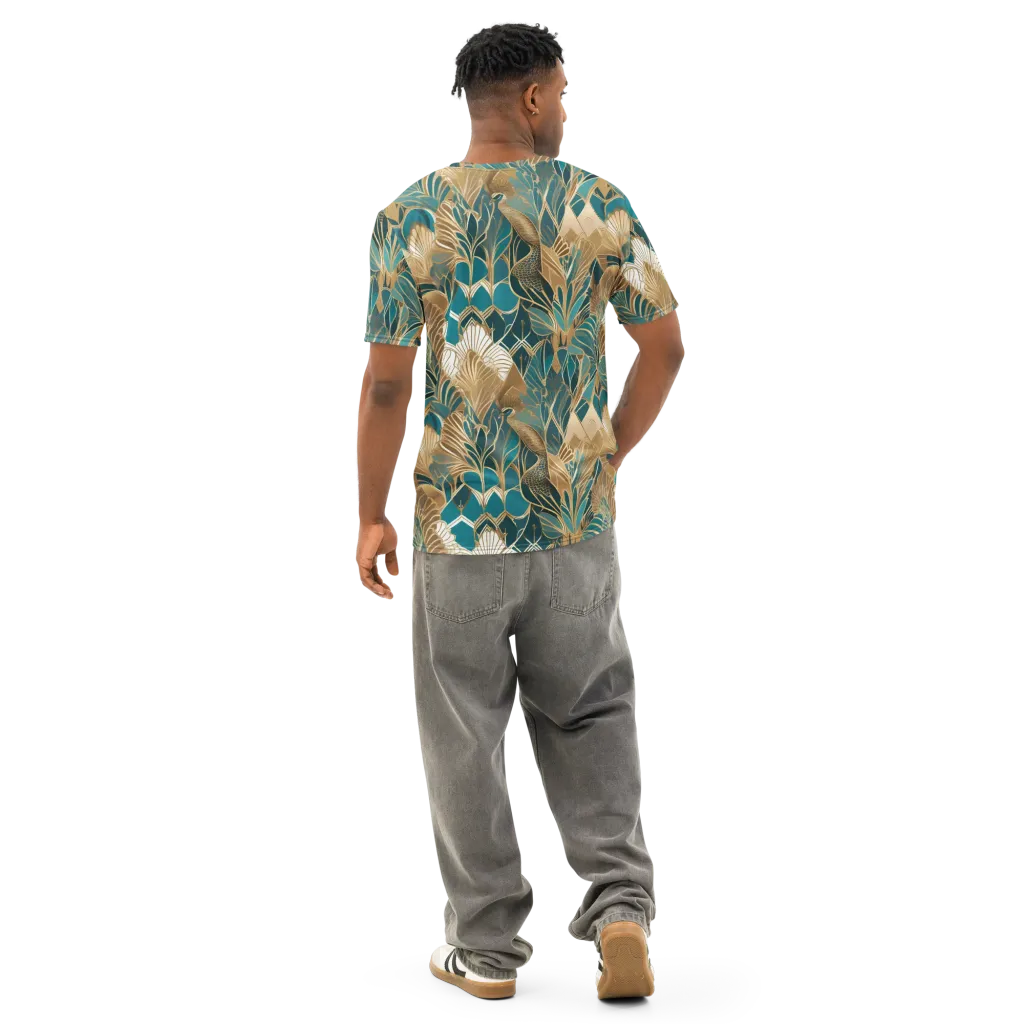 Gilded Peacock Garden on Men's Cotton Crew Neck T-Shirt — Back