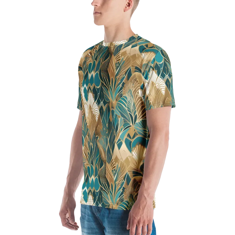 Gilded Peacock Garden on Men's Crew Neck T-Shirt — Left