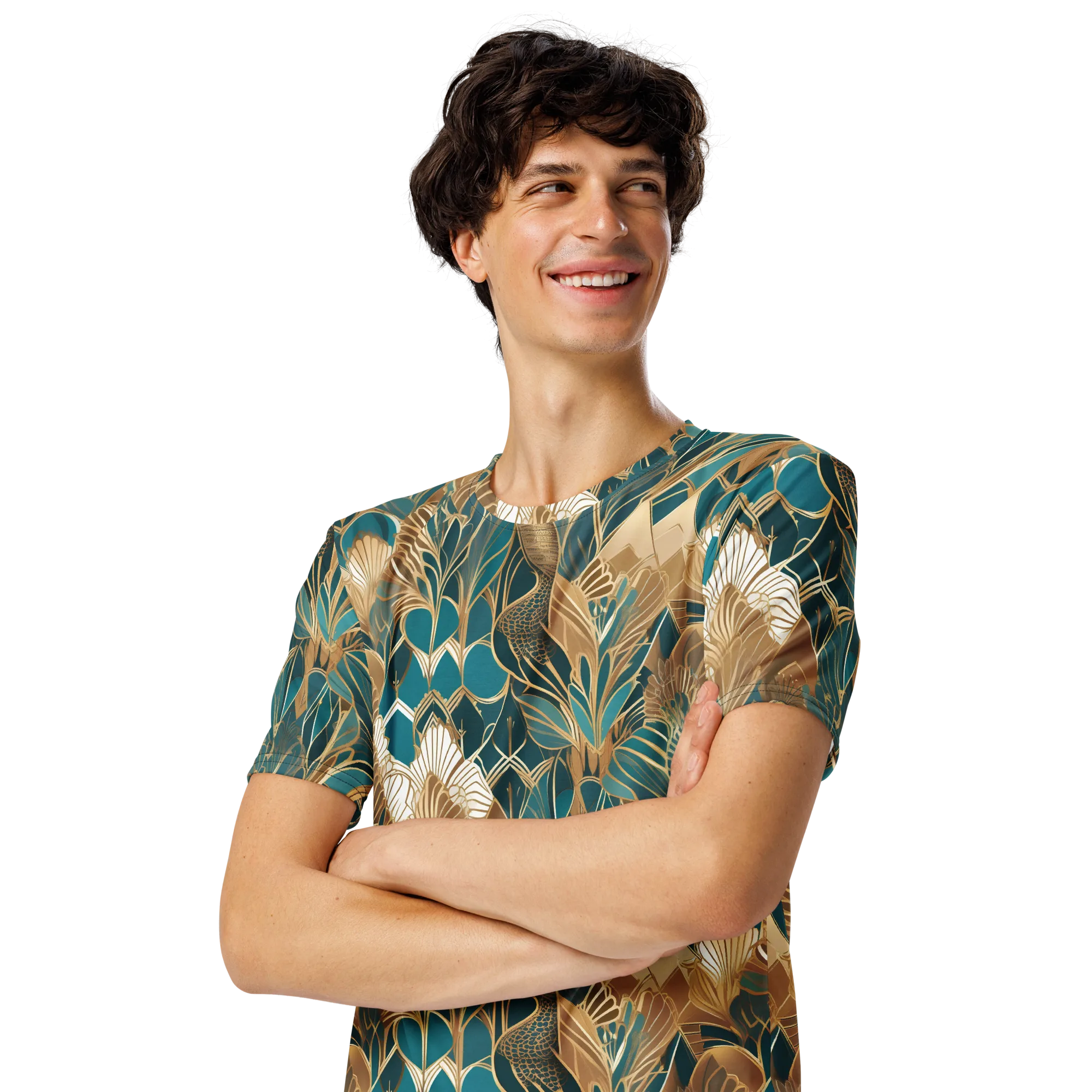 Gilded Peacock Garden on Men's Crew Neck T-Shirt — Front print