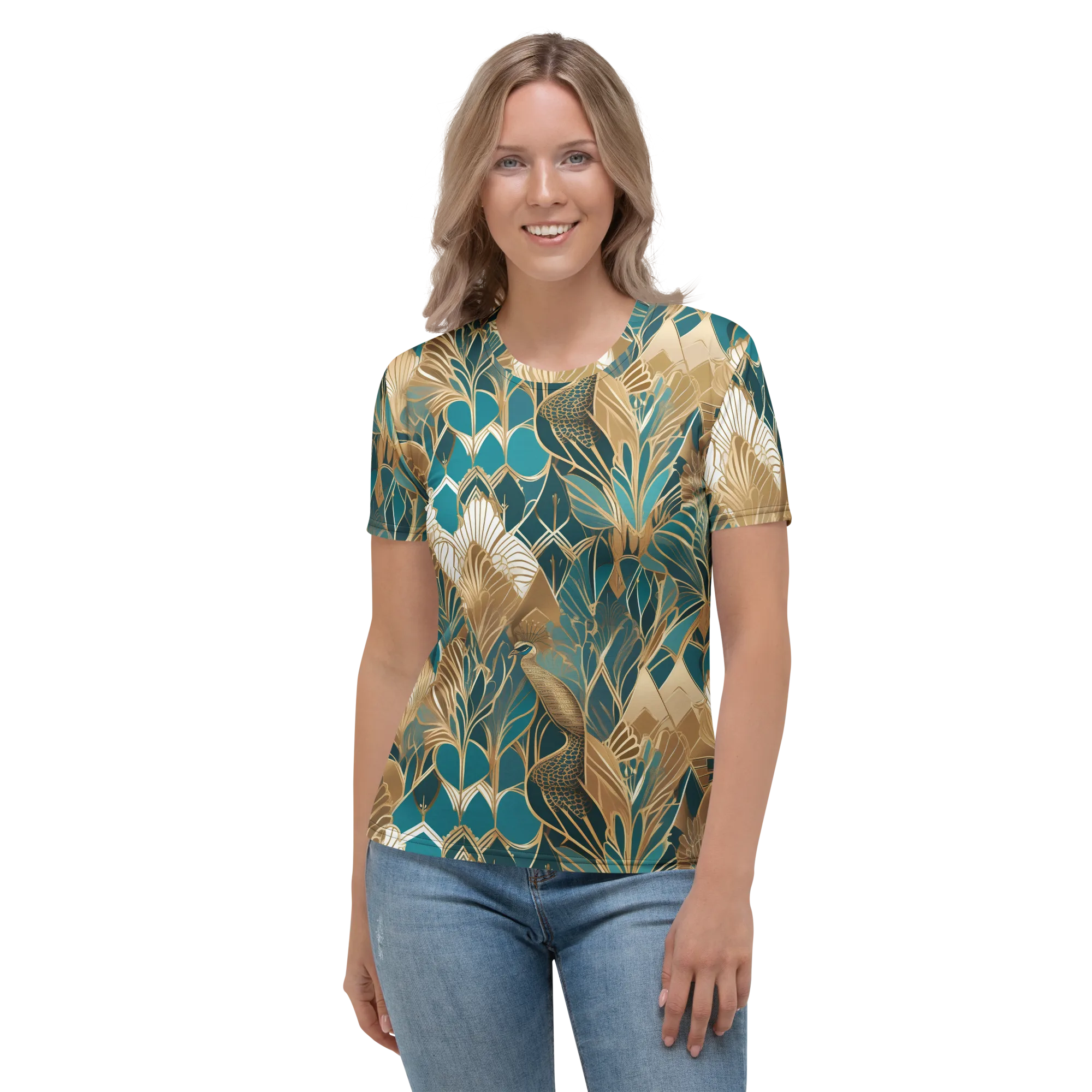 Gilded Peacock Garden on Women's Crew Neck T-Shirt — Front