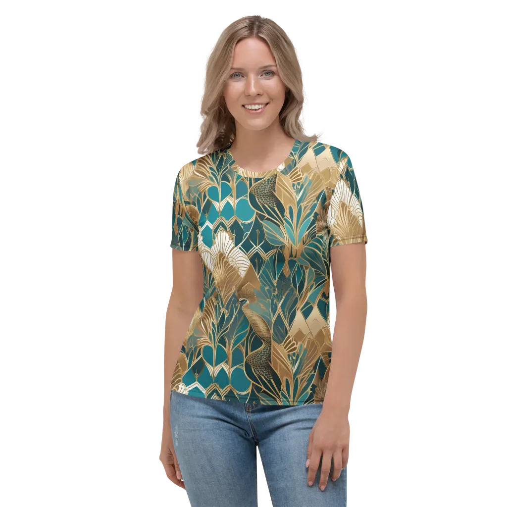 Gilded Peacock Garden on Women's Crew Neck T-Shirt — Front