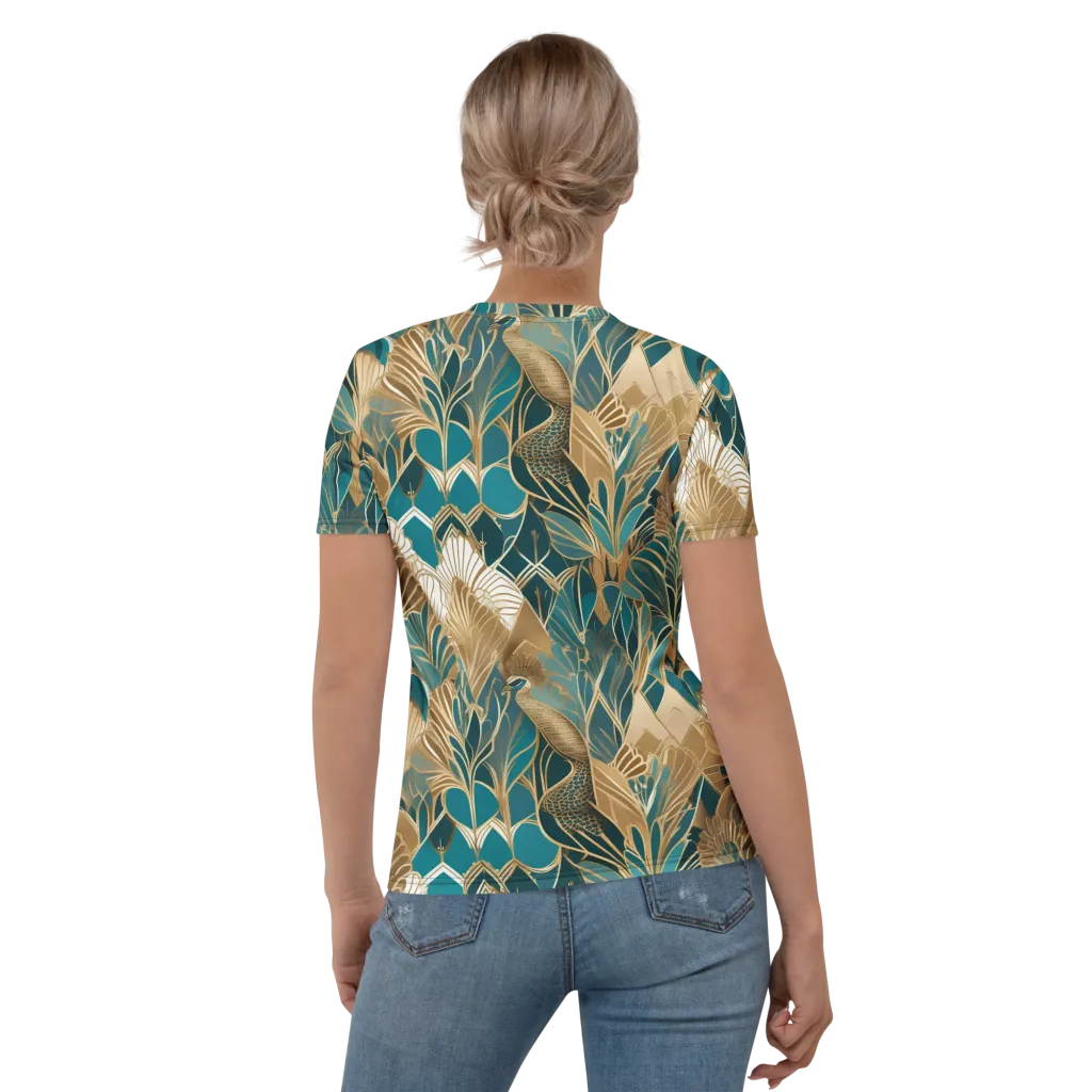 Gilded Peacock Garden on Women's Crew Neck T-Shirt — Back