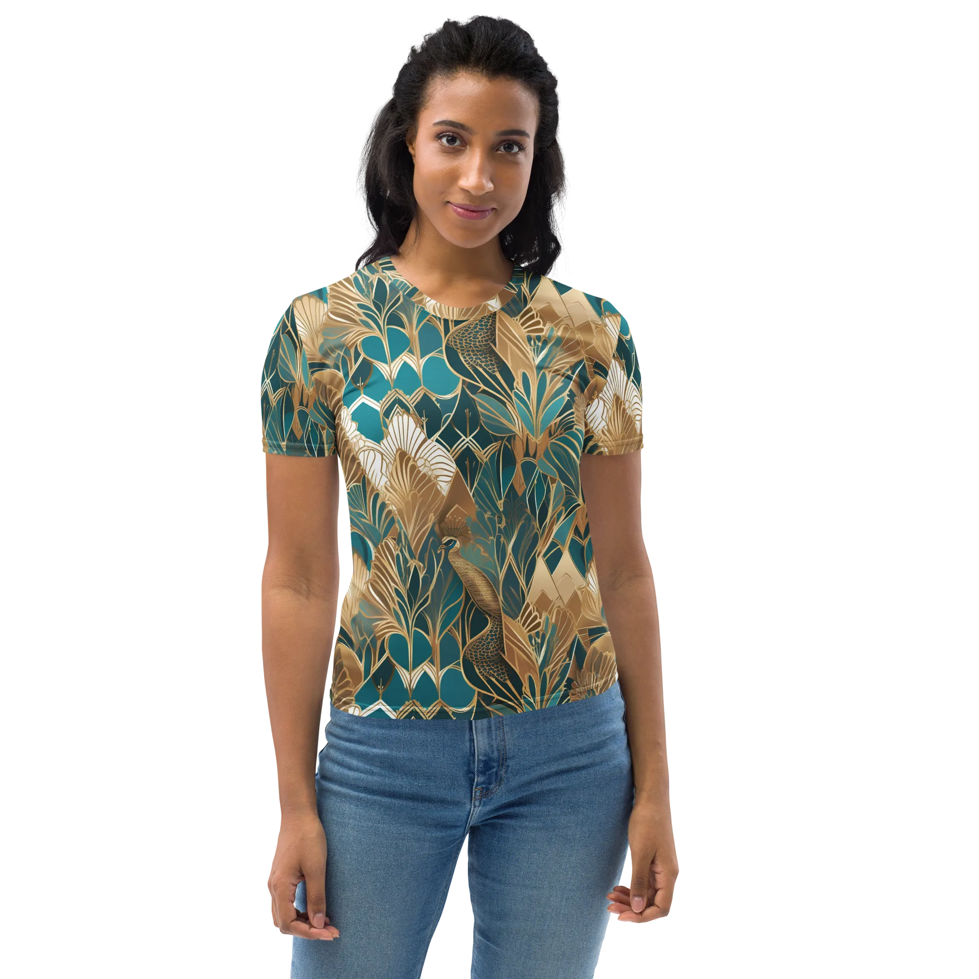 Gilded Peacock Garden on Women's Crew Neck T-Shirt — Print file