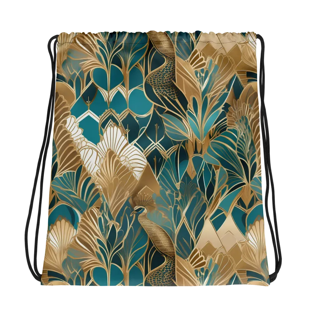 Gilded Peacock Garden on Drawstring Bag — Mockup