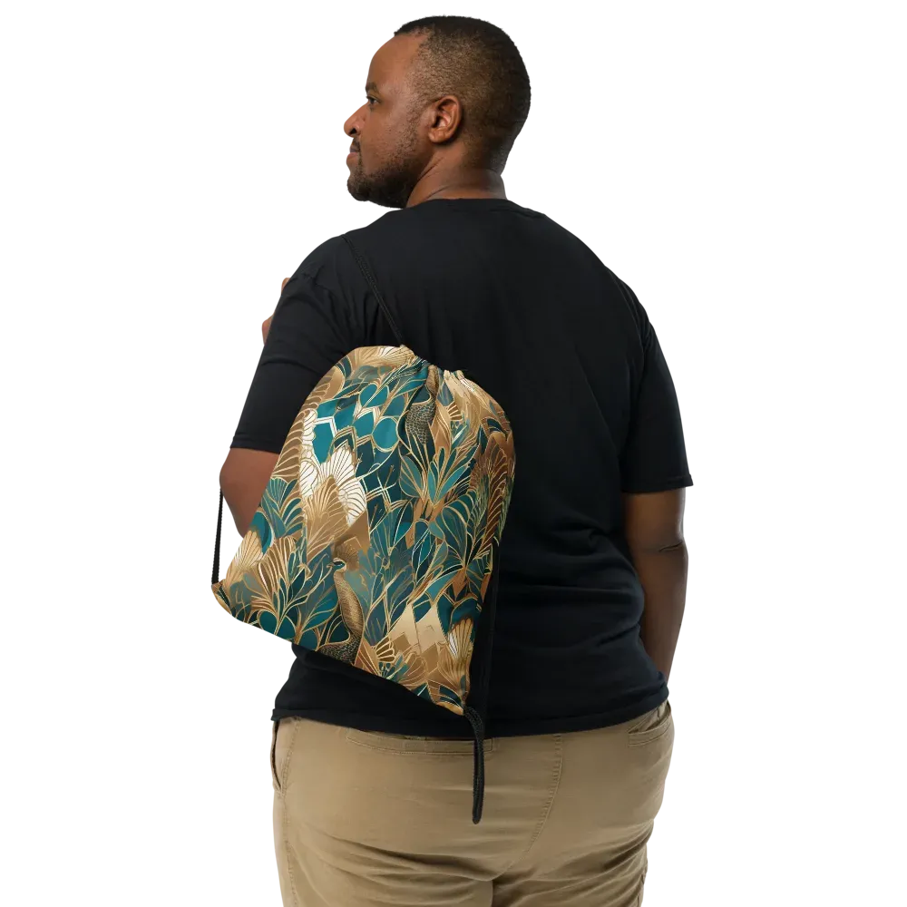 Gilded Peacock Garden on Drawstring Bag — Print file