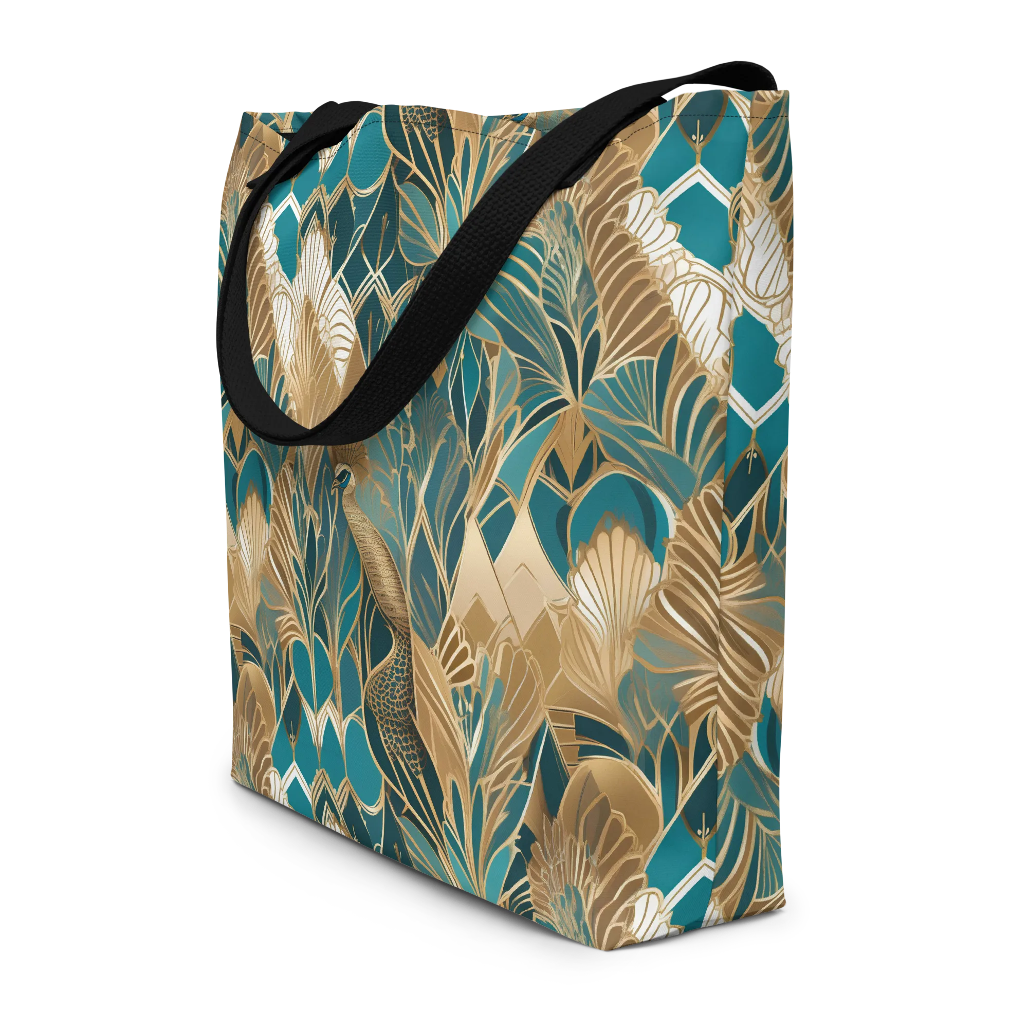 Gilded Peacock Garden on Large Tote Bag W/ Pocket — Print file