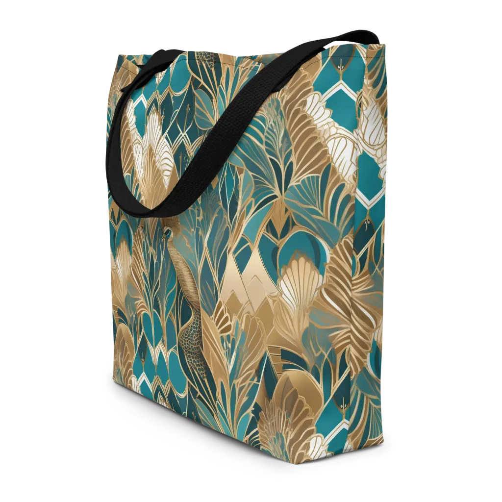 Gilded Peacock Garden on Large Tote Bag W/ Pocket — Print file