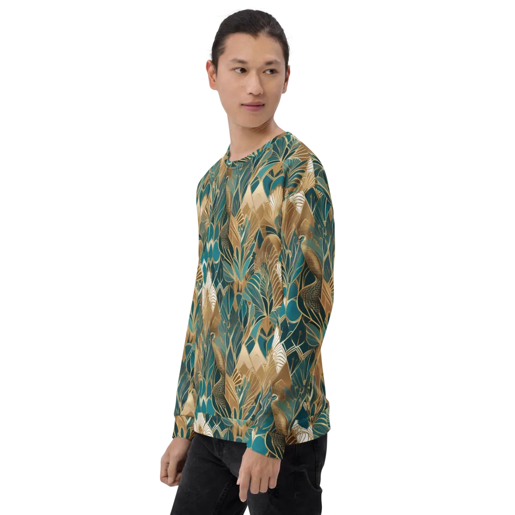 Gilded Peacock Garden on Sweatshirt — Left sleeve