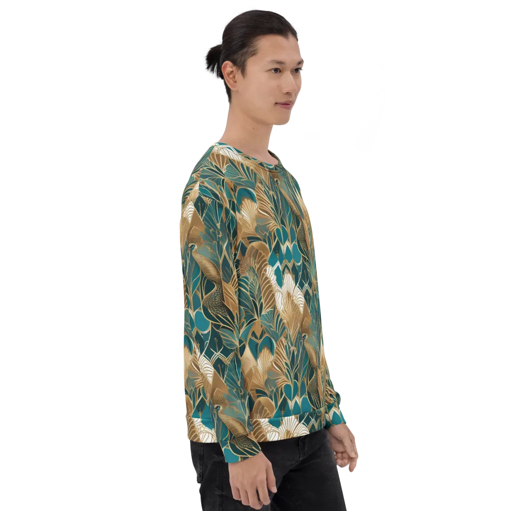 Gilded Peacock Garden on Sweatshirt — Right sleeve