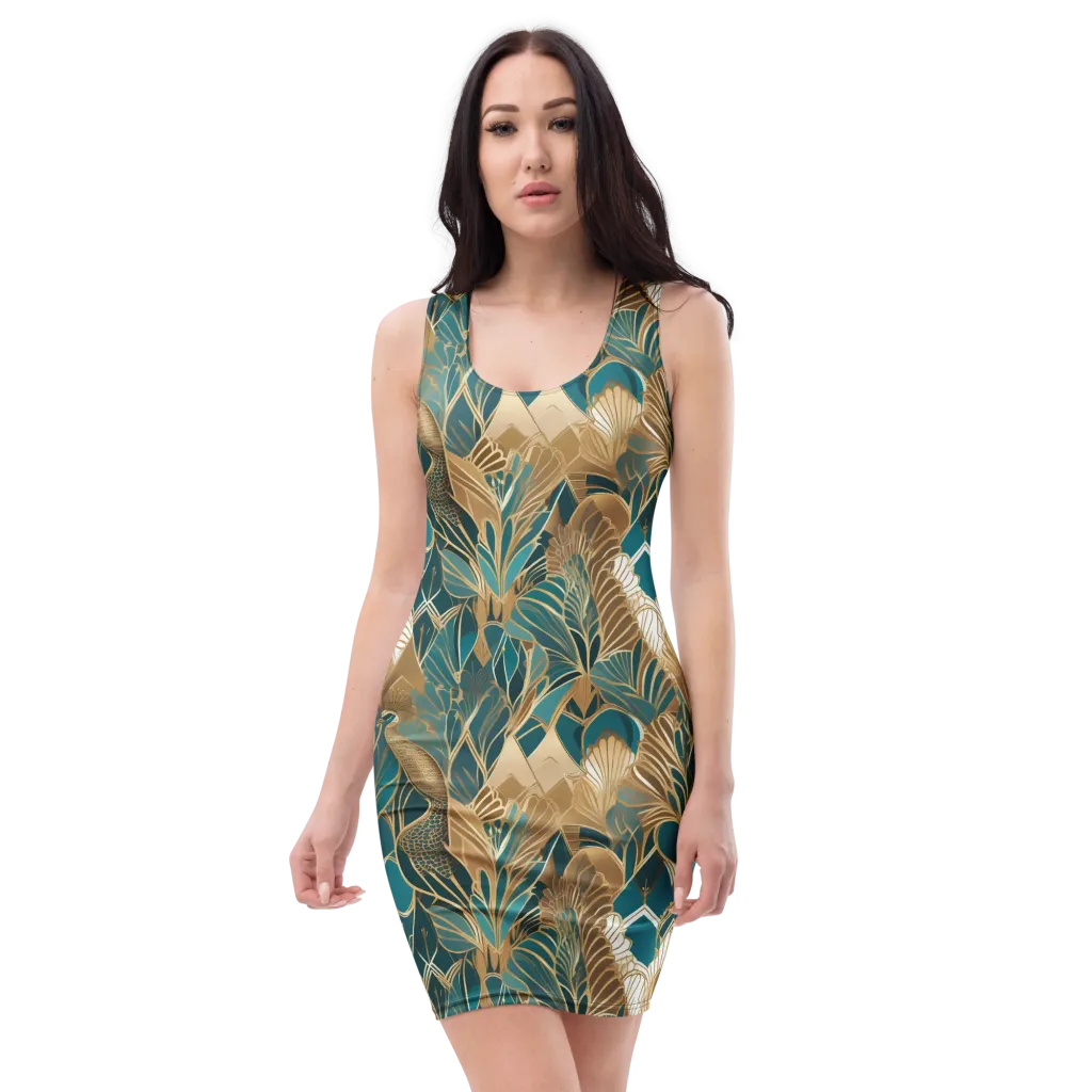 Gilded Peacock Garden on Bodycon Dress — Front