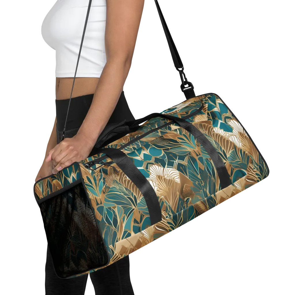 Gilded Peacock Garden on Duffle Bag — Front