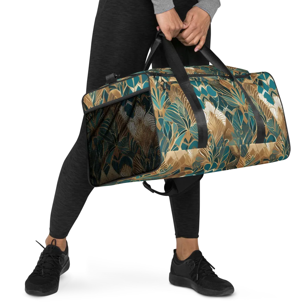 Gilded Peacock Garden on Duffle Bag — Right Front