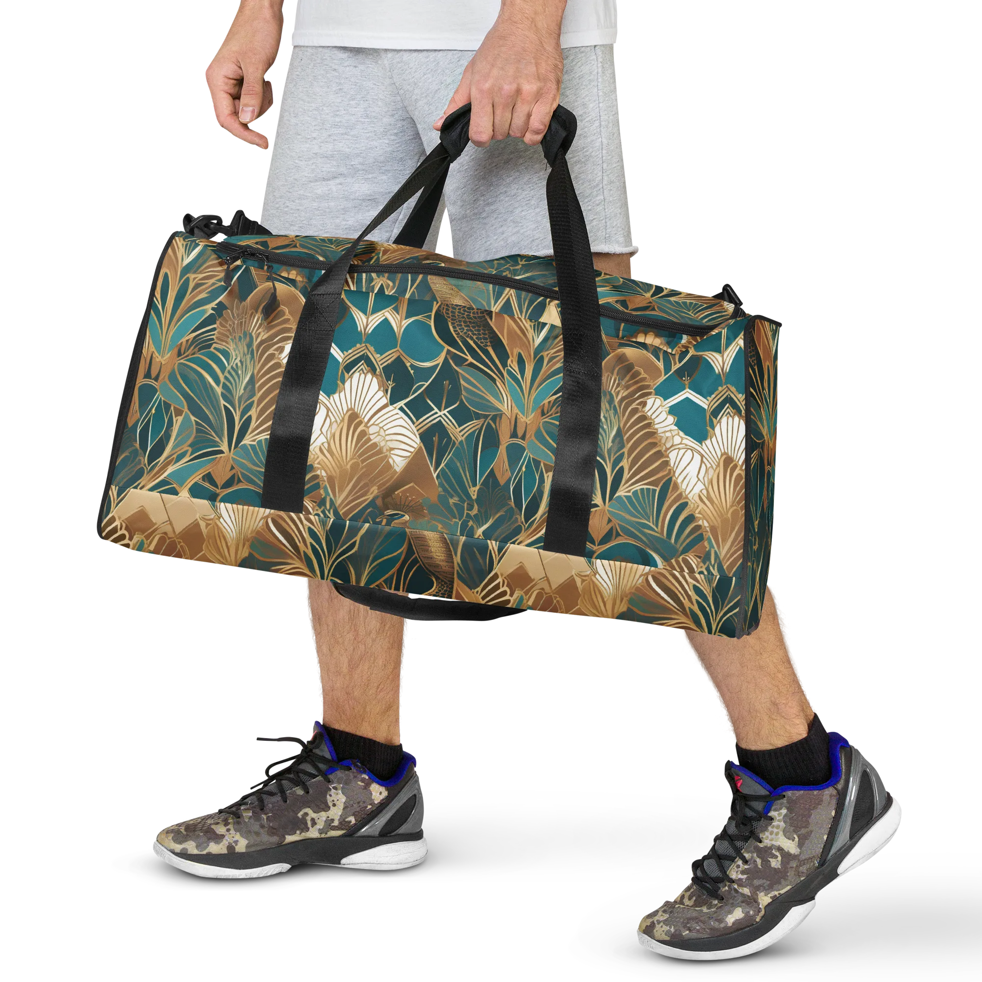 Gilded Peacock Garden on Duffle Bag — Front print