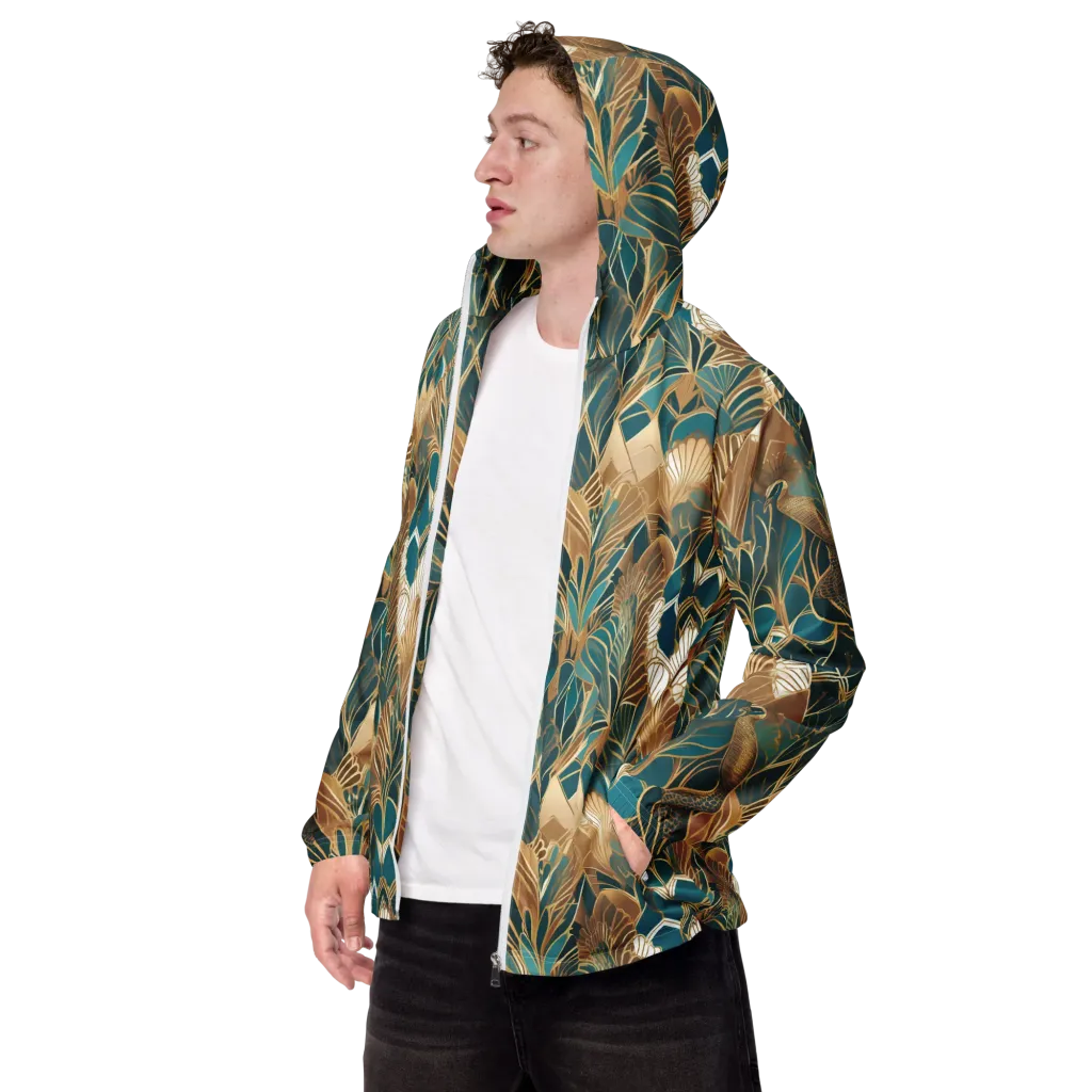 Gilded Peacock Garden on Men's Windbreaker — Left Front