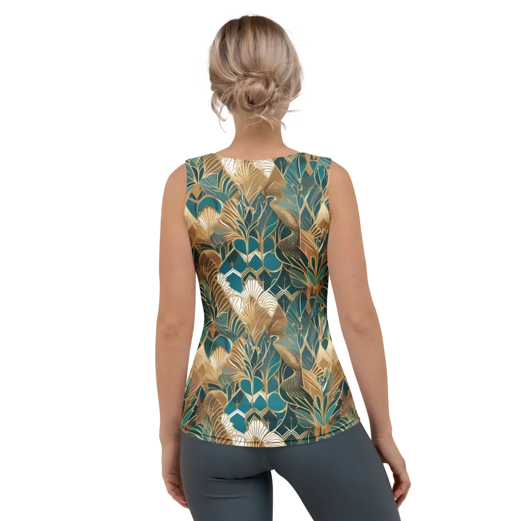 Gilded Peacock Garden on Women's Tank Top — Back