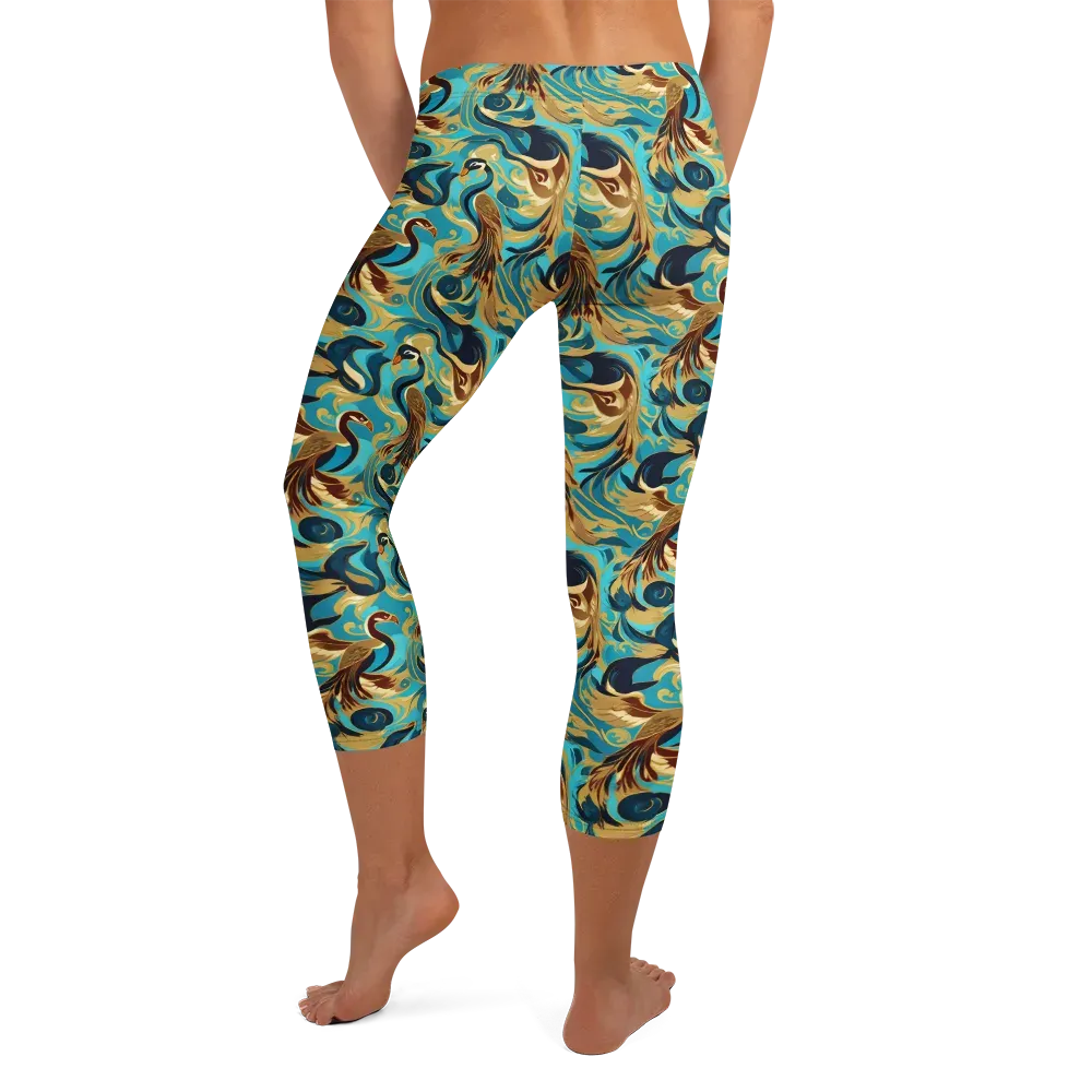 Gilded Crane Rhapsody on Capri Leggings — Back