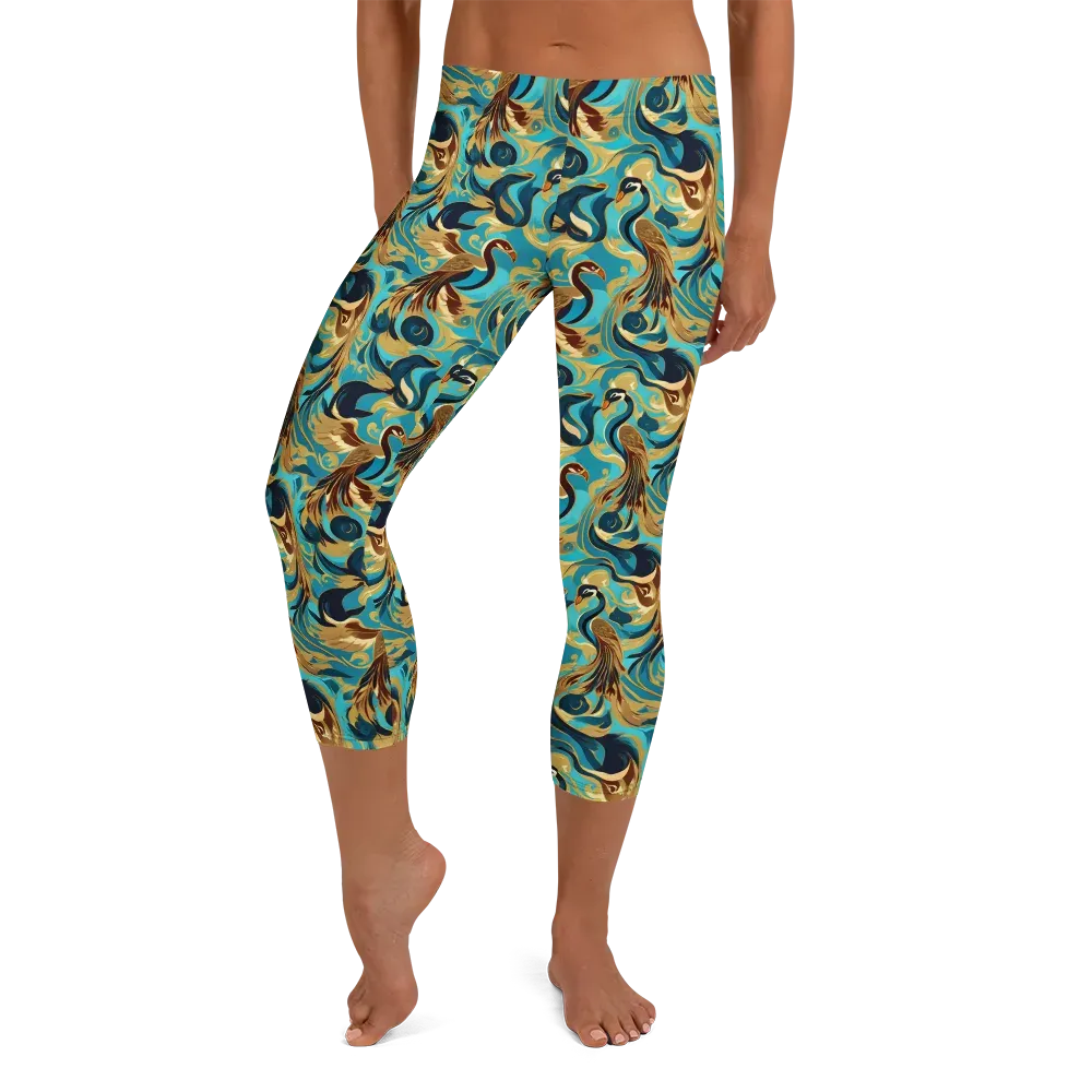 Gilded Crane Rhapsody on Capri Leggings — Front