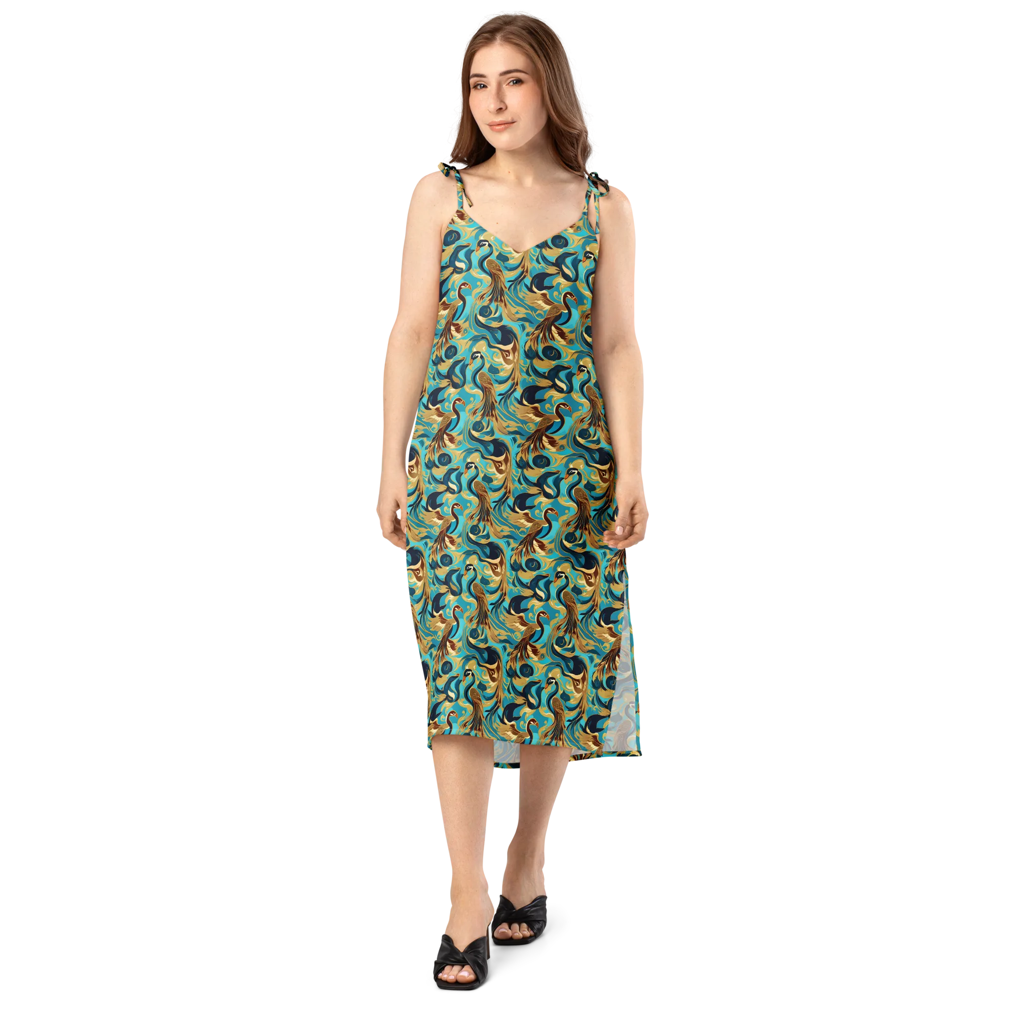 Gilded Crane Rhapsody on Slip Dress — Front
