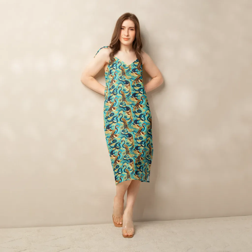 Gilded Crane Rhapsody on Slip Dress — Back print