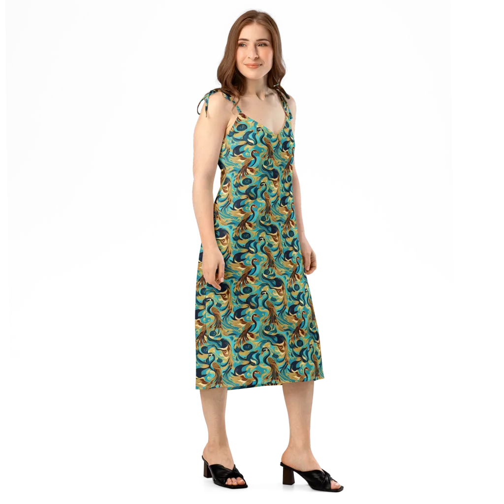Gilded Crane Rhapsody on Slip Dress — Right Front