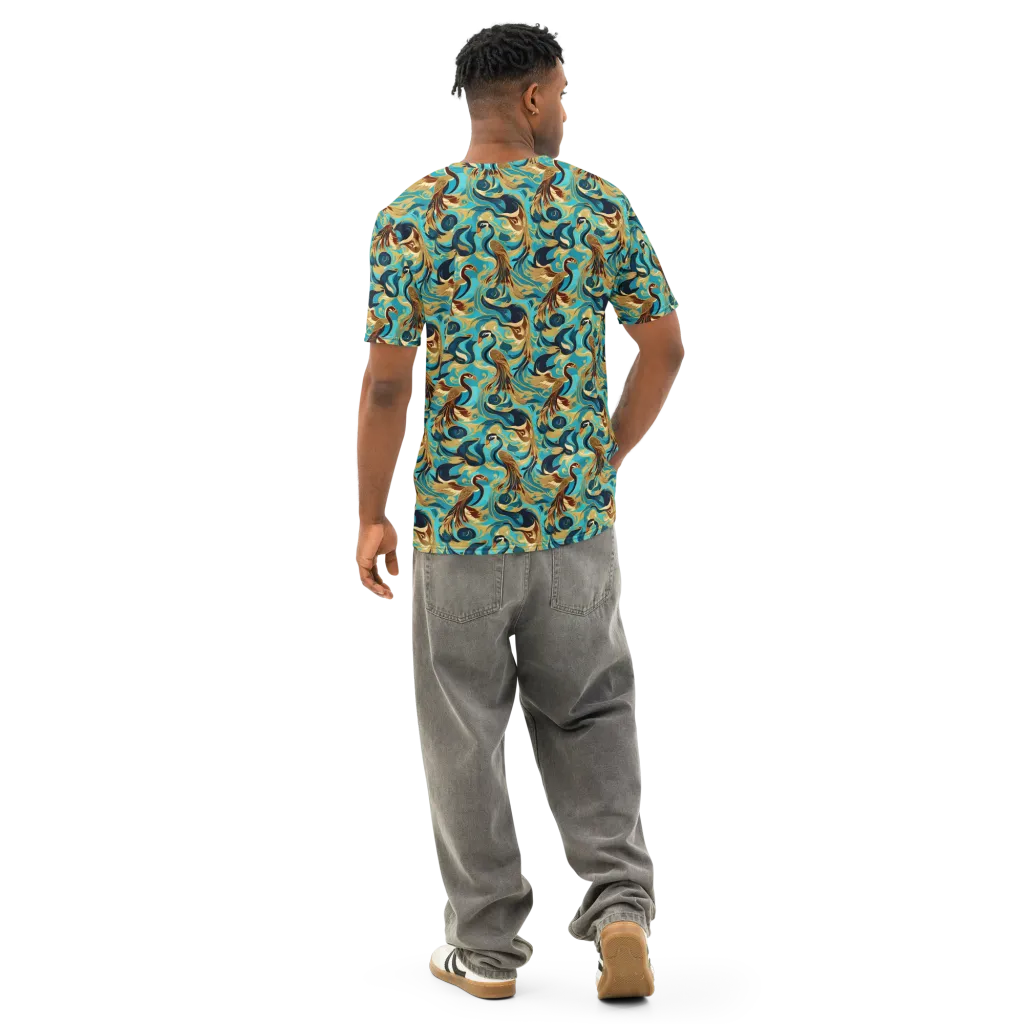 Gilded Crane Rhapsody on Men's Cotton Crew Neck T-Shirt — Back
