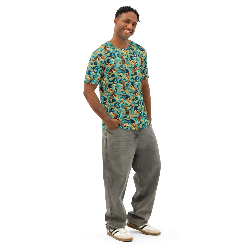 Gilded Crane Rhapsody on Men's Cotton Crew Neck T-Shirt — Right Front