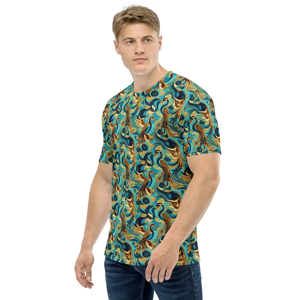 Gilded Crane Rhapsody on Men's Crew Neck T-Shirt — Left sleeve