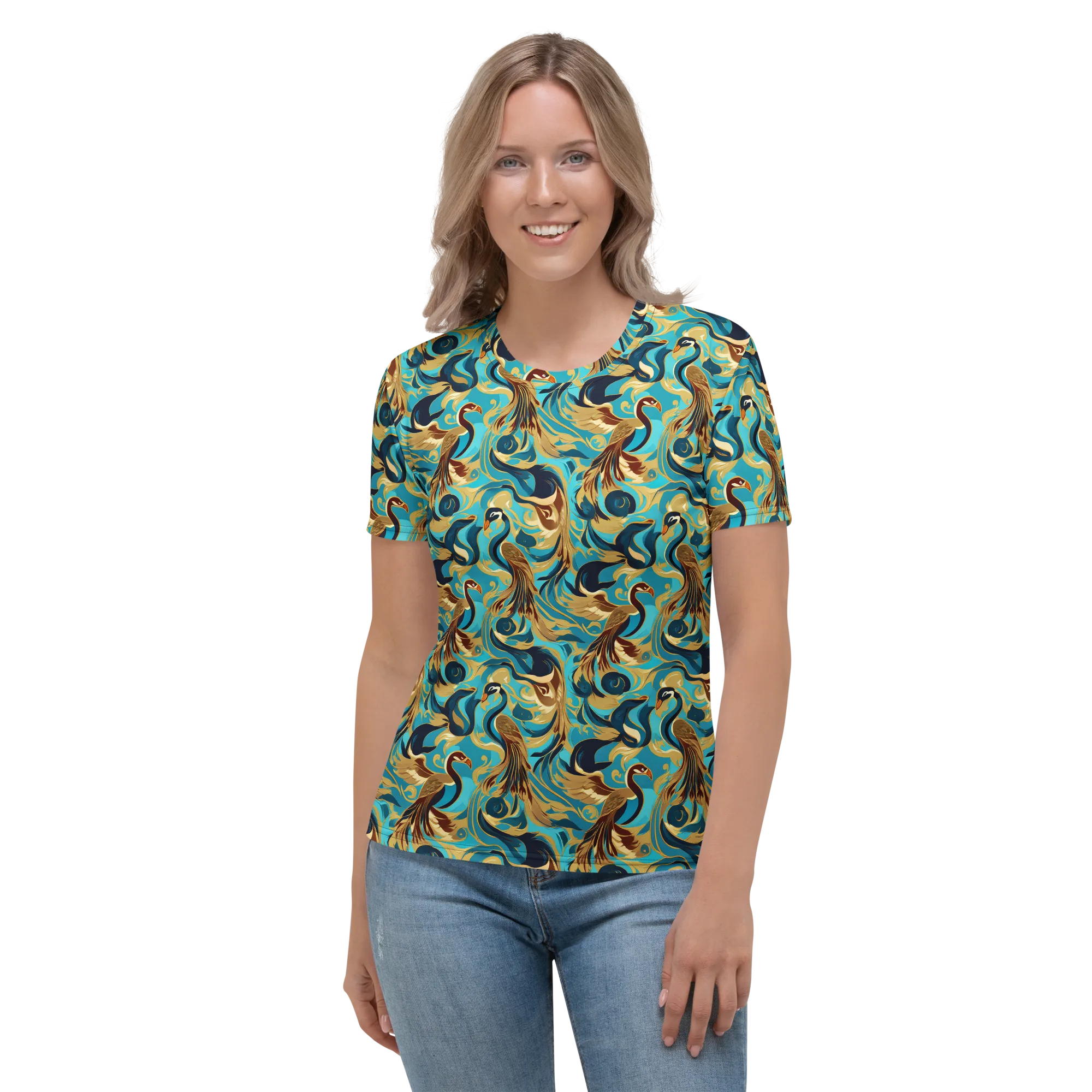 Gilded Crane Rhapsody on Women's Crew Neck T-Shirt — Front