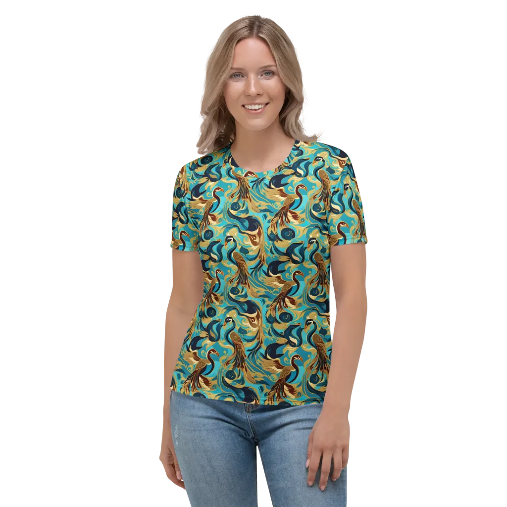 Gilded Crane Rhapsody on Women's Crew Neck T-Shirt — Front