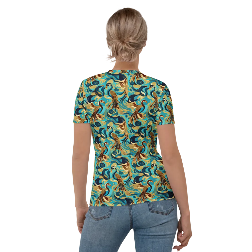 Gilded Crane Rhapsody on Women's Crew Neck T-Shirt — Back