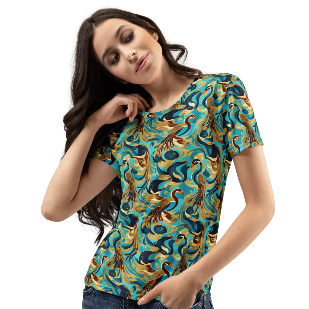 Gilded Crane Rhapsody on Women's Crew Neck T-Shirt — Print file