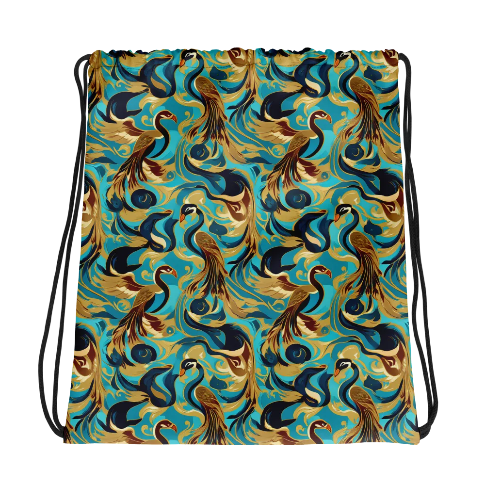 Gilded Crane Rhapsody on Drawstring Bag — Mockup