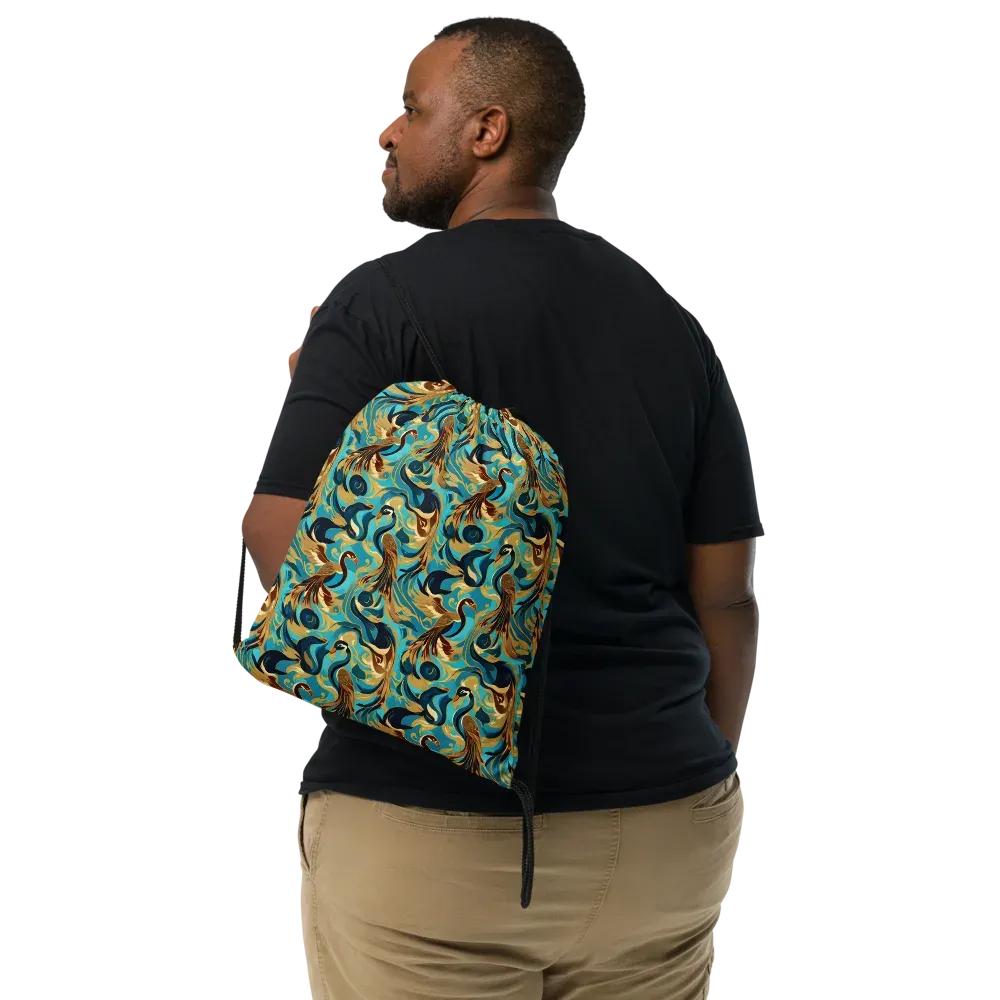 Gilded Crane Rhapsody on Drawstring Bag — Print file